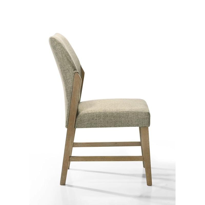 Eden Set of 2 Beige Linen Fabric Dining Chair with Rustic Oak Finish Legs