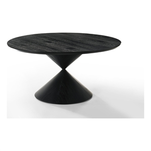 Haven 59&quot Round Ebony Black Pedestal Wooden Dining Table with Hourglass Base