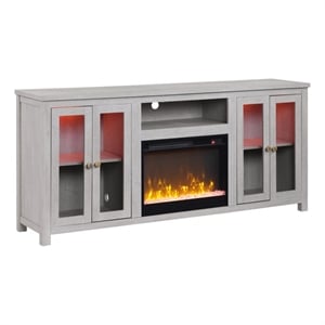 Ellington 70&quotW Lt Gray Engineered Wood Fireplace TV Console w/LED+Heater+Shelves