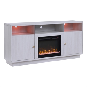 Ambrose 70&quotW White Engineered Wood Fireplace TV Console w/LED+Heater+Shelves