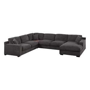 Celine 128&quotW Gray Chenille Fabric Corner Sectional Sofa w/RF Chaise+Cphldrs+USB