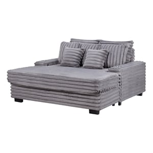 Symphony 67&quotW Gray Corduroy Fabric Sofa Chaise Lounge Chair w/Cupholders+USB
