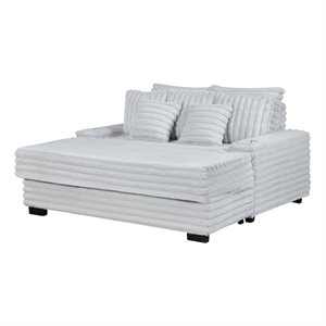 Symphony 67&quotW Light Gray Corduroy Fabric Sofa Chaise Lounge Chair w/Cuphldrs+USB