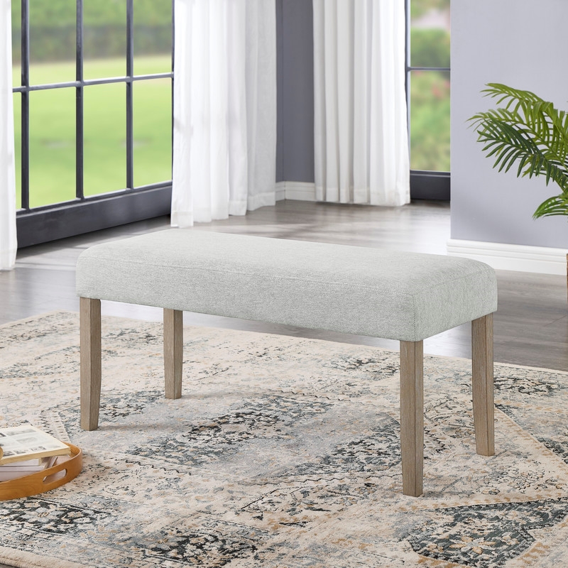 Tabitha Light Oak Wood Finish Dining Bench with Light Gray Fabric