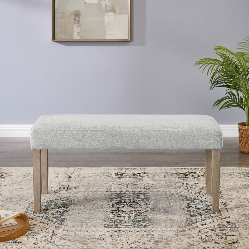 Tabitha Light Oak Wood Finish Dining Bench with Light Gray Fabric