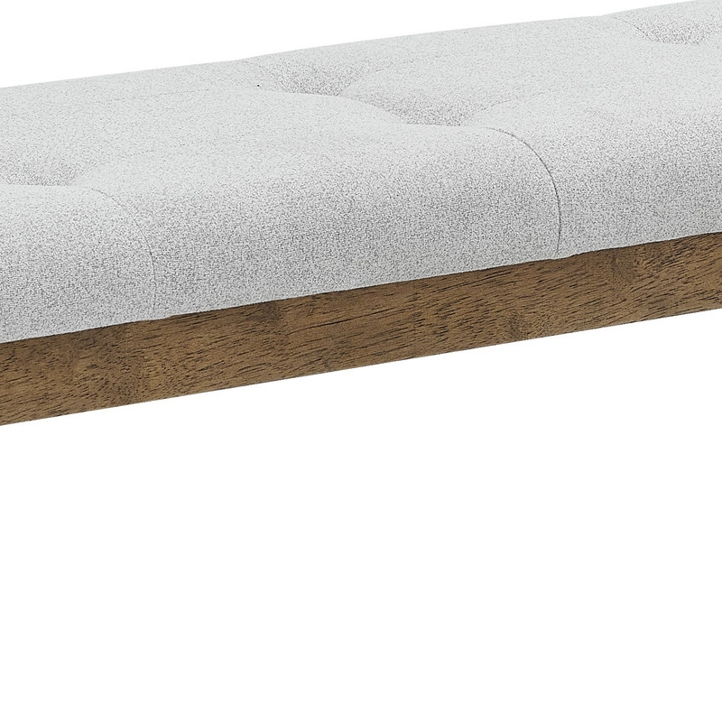 Darla Walnut Oak Wood Dining Bench in Light Gray Fabric with Tufting