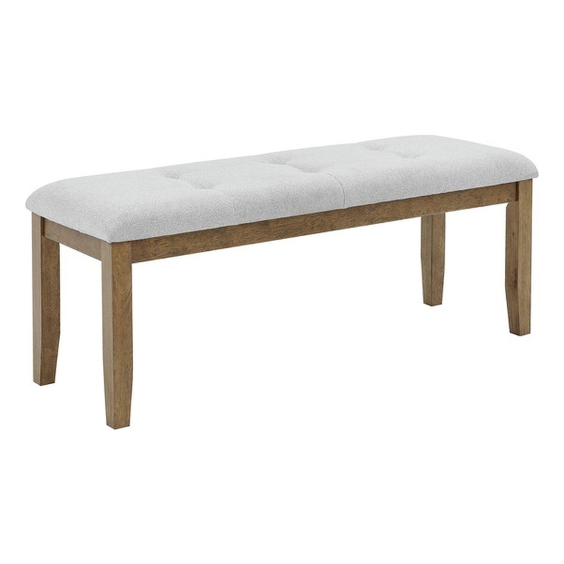 Darla Walnut Oak Wood Dining Bench in Light Gray Fabric with Tufting