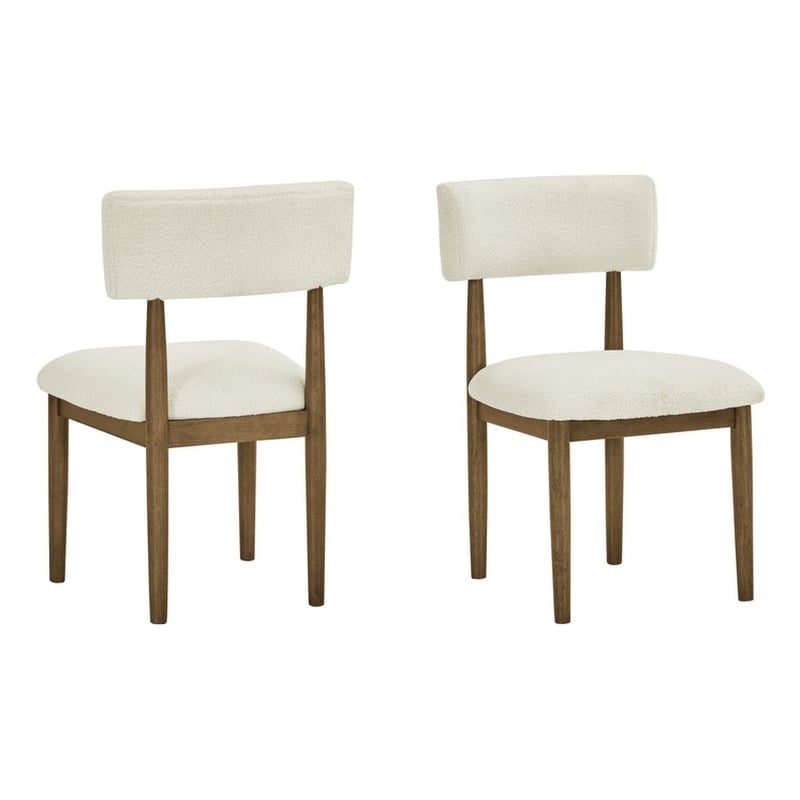 Darla Set of 2 Walnut Oak Wood Dining Side Chairs with Beige Sherpa Fabric