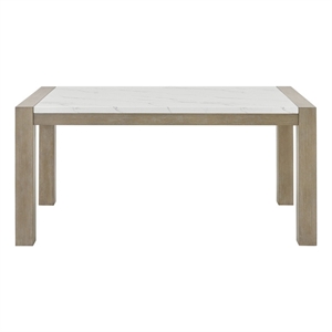 Tabitha 66&quot Rect White Faux Marble Top Engineered Wood Dining Table in Light Oak