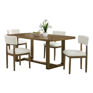 Darla 5Pc 72&quotW Rect Walnut Oak Wood Fin Sled Dining Set+Beige Sherpa Fabric Chrs