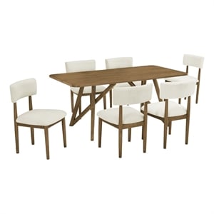 Darla 7Pc 70&quotW Rectangular Walnut Oak Wood Geometric Cross Base Dining Set