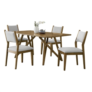 Darla 5Pc 70&quotW Rectangular Walnut Oak Wood Geometric Cross Base Dining Set