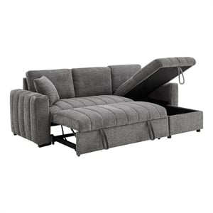 Seraphina 101&quotGray Chenille Fabric Rev.Sleeper Sect Strg Chaise+Cphldrs+USB+Plws