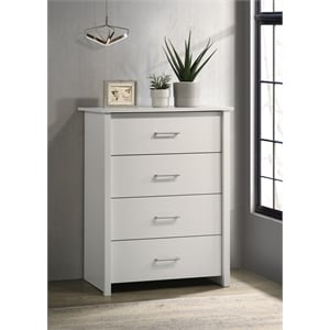 Celeste 32&quotW White Engineered Wood 4-Drawer Chest with Silver Handles