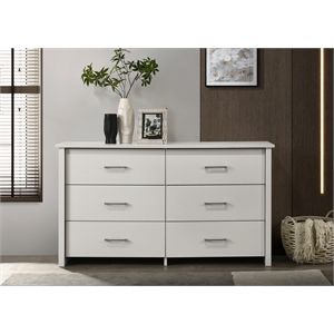 Celeste 57&quotW White Engineered Wood  6-Drawer Dresser with Silver Handles