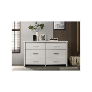 Celeste 57&quotW White Engineered Wood  6-Drawer Dresser with Silver Handles