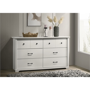 Elara 57&quotW White Engineered Wood 6-Drawer Dresser with Black Handles
