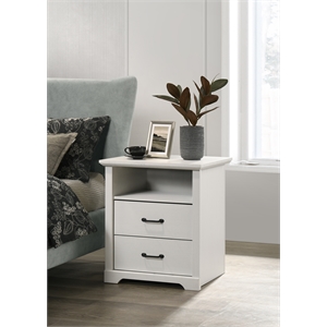 Elara 22&quotW White Engineered Wood 2-Drawer Nightstand Bedside Table w/USB Ports