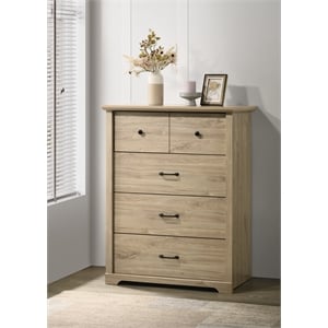 Elara 32&quotW Light Oak Finish Engineered Wood 4-Drawer Chest with Black Handles