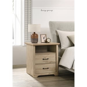 Elara 22&quotW Light Oak Engineered Wood 2-Drawer Nightstand Bedside Tbl w/USB Ports