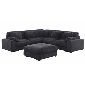 Sloane 117&quotW Charcoal Corduroy Fabric Rev.L-Shape Modular Sect.Sofa w/Ottoman