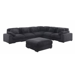 Sloane 151&quotW Charcoal Corduroy Fabric Rev.L-Shape Modular Sect.Sofa w/Ottoman