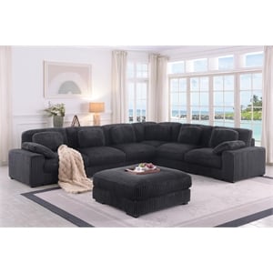 Sloane 151&quotW Charcoal Corduroy Fabric Rev.L-Shape Modular Sect.Sofa w/Ottoman