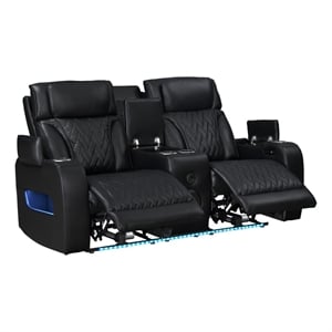 Jazz 74&quot Black Faux Leather Pwr Recl.LS w/Pwr Headrest+BT Spkrs+LED+USB+Cuphldrs
