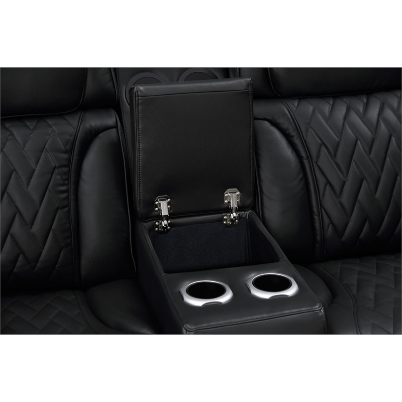 Jazz Black Faux Leather Pwr Recl. 3PC Set+BT Spkrs+LED+Wrls Chrg+USB+Cuphldrs