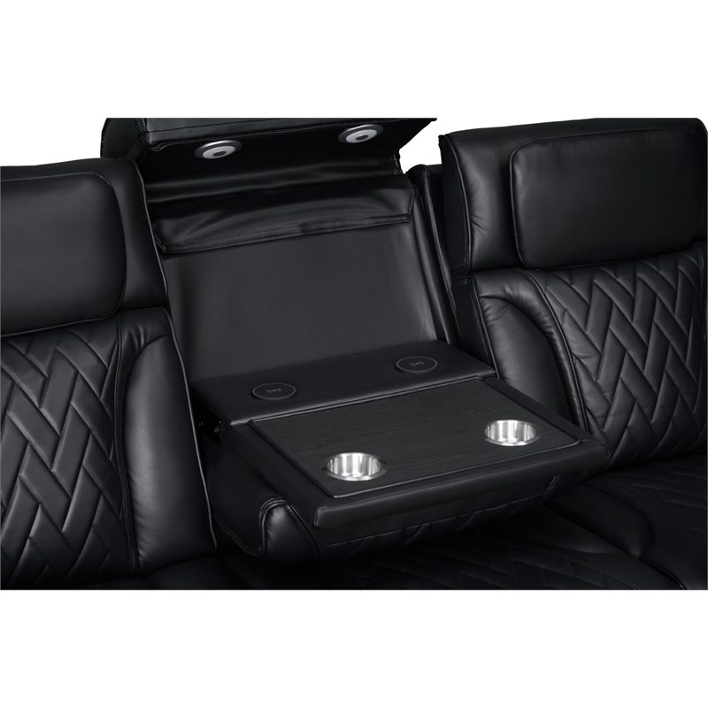 Jazz Black Faux Leather Pwr Recl. 3PC Set+BT Spkrs+LED+Wrls Chrg+USB+Cuphldrs
