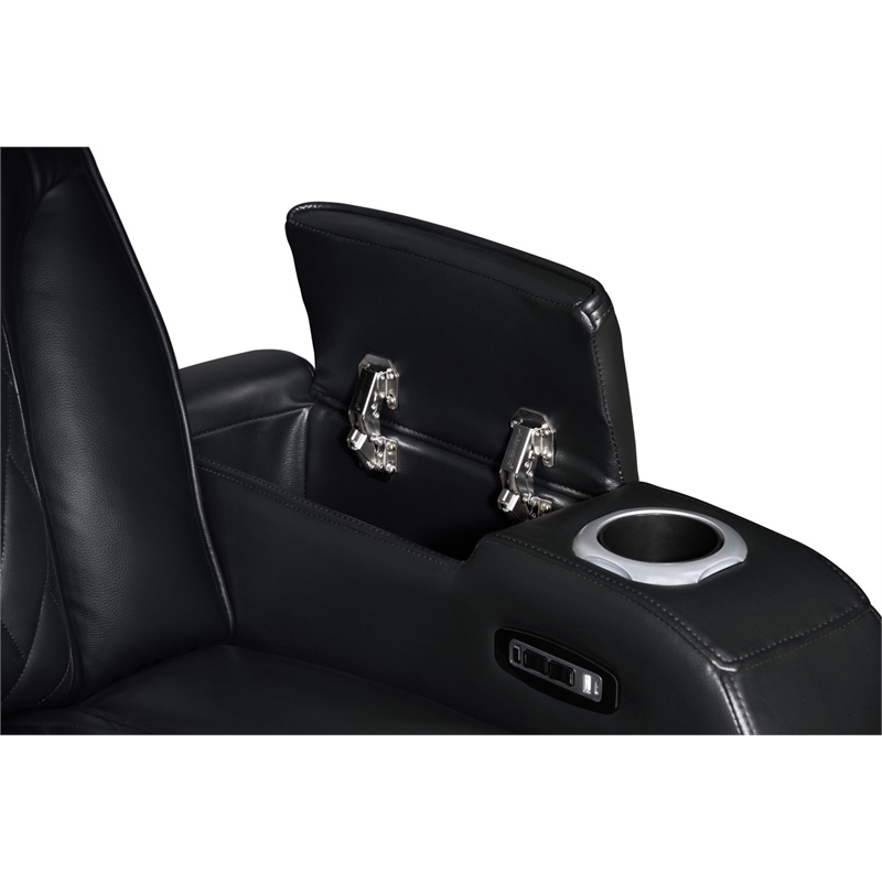 Jazz Black Faux Leather Pwr Recl. 3PC Set+BT Spkrs+LED+Wrls Chrg+USB+Cuphldrs