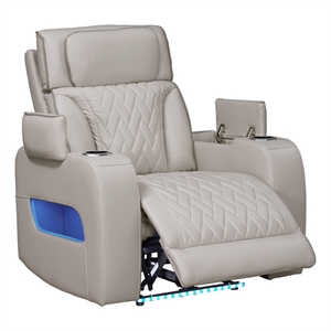 Jazz 37&quot White Faux Leather Pwr Recl.Chair w/Pwr Hdrst+LED+USB+Strg+Cuphldrs
