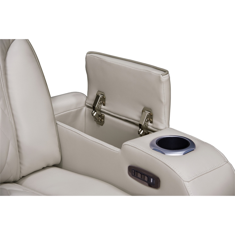 Jazz White Faux Leather Pwr Recl. 3PC Set+BT Spkrs+LED+Wrls Chrg+USB+Cuphldrs