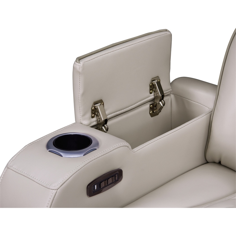 Jazz White Faux Leather Pwr Recl. 3PC Set+BT Spkrs+LED+Wrls Chrg+USB+Cuphldrs