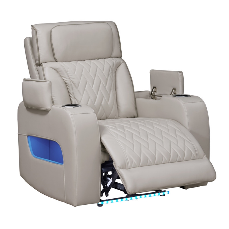 Jazz White Faux Leather Pwr Recl. 3PC Set+BT Spkrs+LED+Wrls Chrg+USB+Cuphldrs