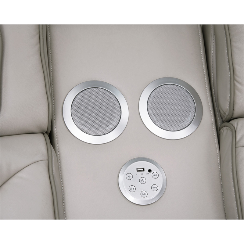 Jazz White Faux Leather Pwr Recl. 3PC Set+BT Spkrs+LED+Wrls Chrg+USB+Cuphldrs
