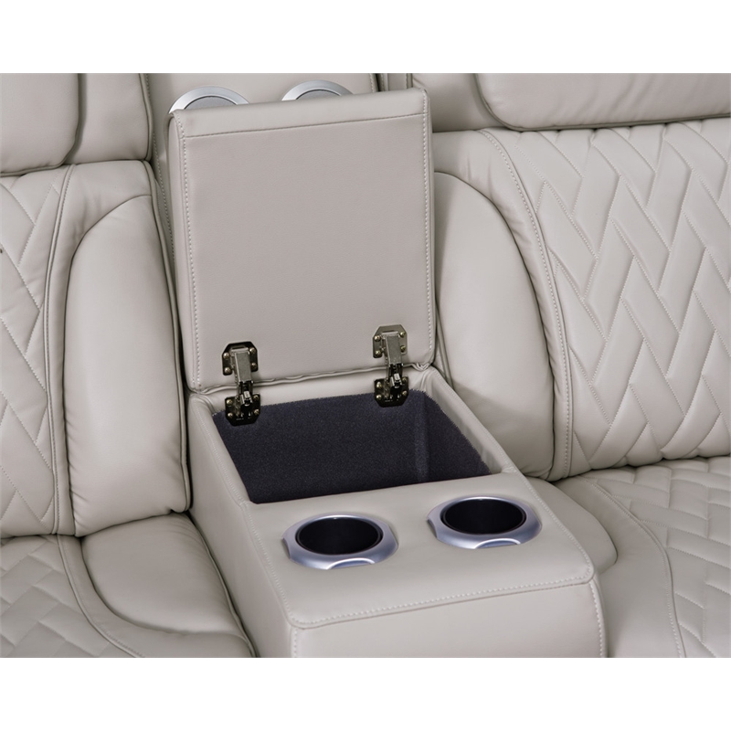 Jazz White Faux Leather Pwr Recl. 3PC Set+BT Spkrs+LED+Wrls Chrg+USB+Cuphldrs