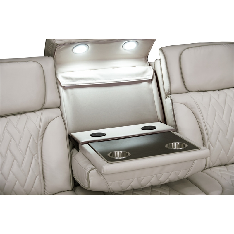 Jazz White Faux Leather Pwr Recl. 3PC Set+BT Spkrs+LED+Wrls Chrg+USB+Cuphldrs