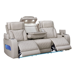 Jazz White Faux Leather Pwr Recl.Sofa LS Set+BT Spkrs+LED+Wrls Chrg+USB+Cuphldrs