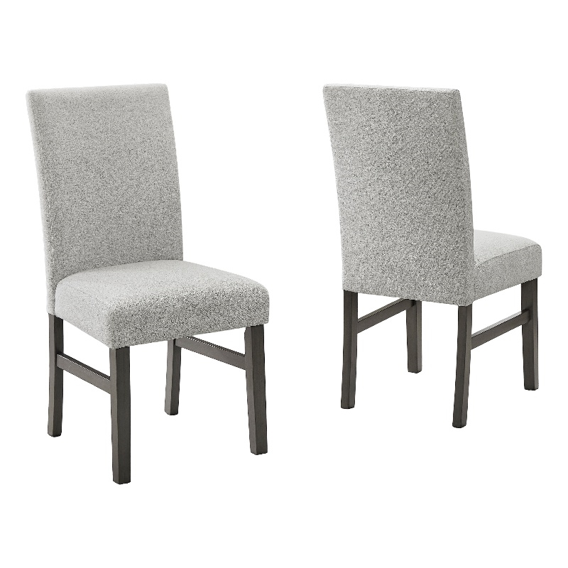 Selena Set of 2 Light Gray Fabric Parsons Dining Side Chairs with Gray Wood Legs