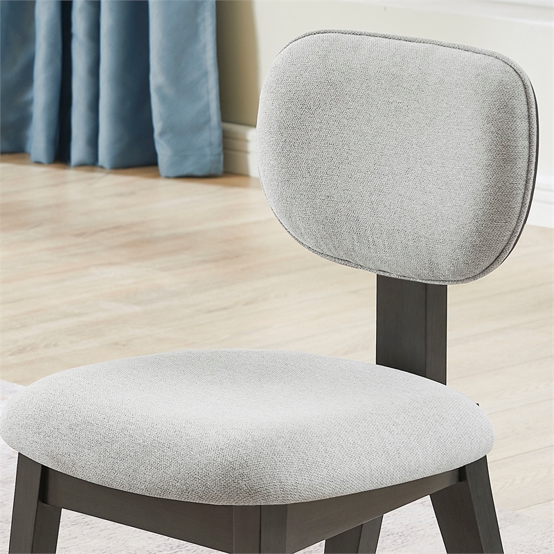 Valencia Set of 2 Light Gray Fabric Upholstered Dining Chairs w/Gray Wood Frame