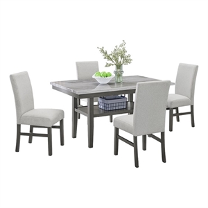 Selena 5Pc 60&quot Gray Faux Marble Wood Dining Set-Rect Table w/4 Chairs-Seats 6