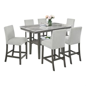 Selena 7Pc 60&quot Gray Faux Marble Wood Ctr Ht Set w/Strg Shelf & Lt Gray Chairs