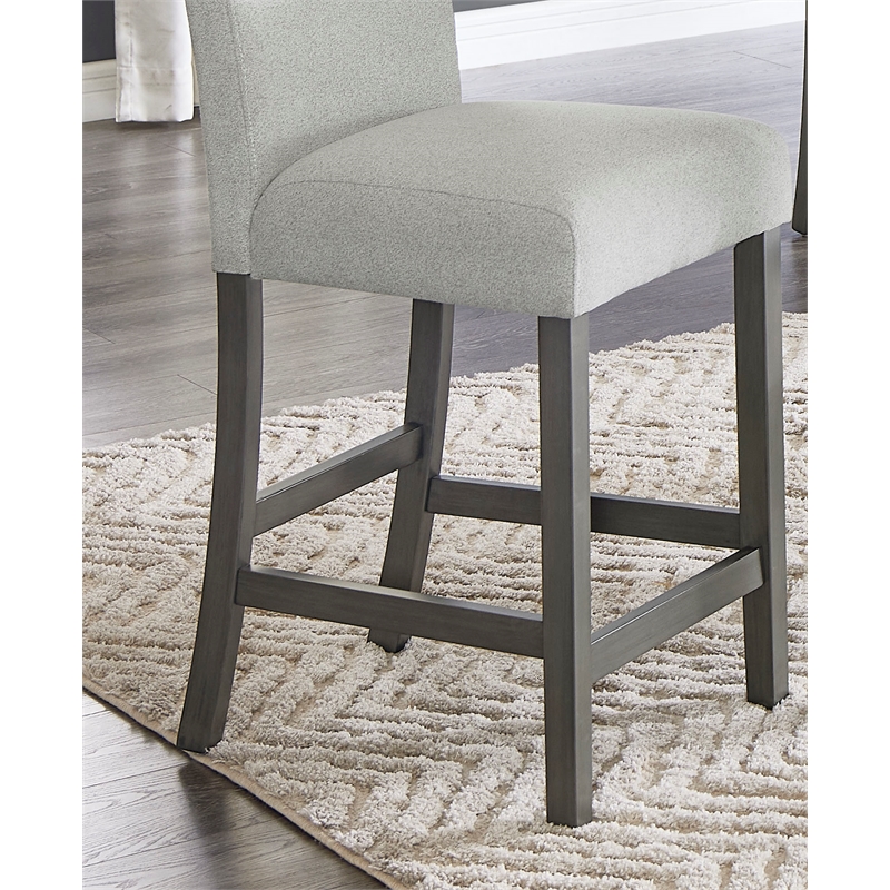 Selena Set of 2 Light Gray Fabric Ctr Ht Chairs w/Gray Wood Frame & Footrest