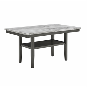 Selena 60&quot Rect Gray Faux Marble Counter Height Tbl w/Strg Shelf+Gray Wood Legs