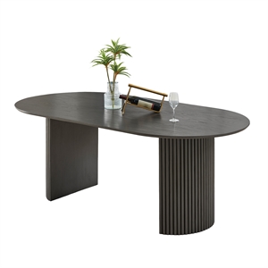 Valencia 80&quot Oval Gray Oak Wood Finish Dining Table w/Dual Pedestal Base-Seats 6