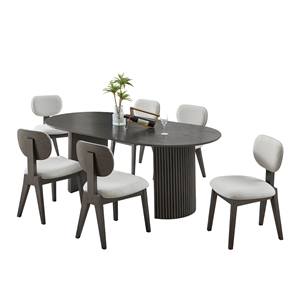 Valencia 7Pc 80&quot Oval Gray Oak Wood Fin Dng Set w/Dual Pedestal Base+Lt Gry Chrs