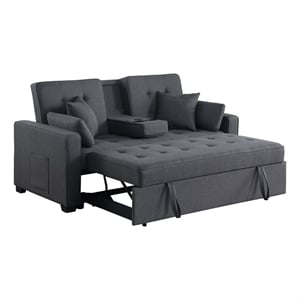 Cody II 70&quot Drk Gray Linen Fabric Slpr Loveseat+Console+CupHld+USB+Pkt Coil Seat