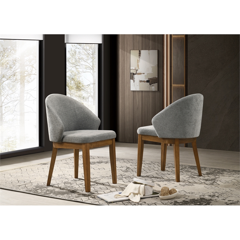 Andrew Set of 2 Barrel-Back Dining Chairs+Lt.Gray Fabric & Walnut Wood Fin. Legs