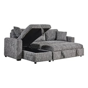 Seraphina II 96&quotGray Boucle Fabric Rev.Sleeper Sect Strg Chaise+Cphldrs+USB+Plws